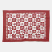 Traditionele kerstvakantie rode sneeuwvlokken theedoek (Horizontaal)