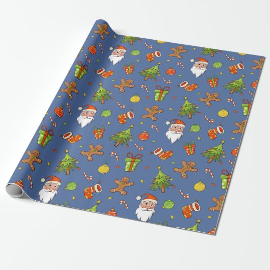 Traditionele kerstviering | Blauw Cadeaupapier (Uitgerold)