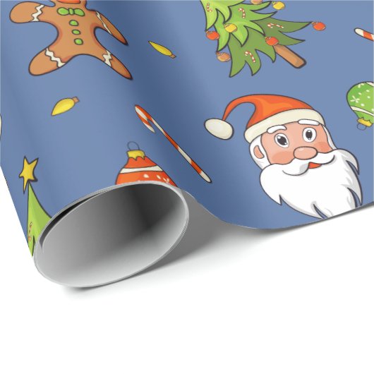 Traditionele kerstviering | Blauw Cadeaupapier (Rol Hoek)