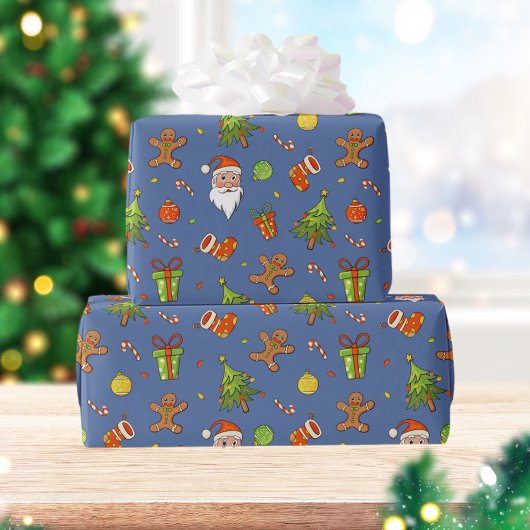 Traditionele kerstviering | Blauw Cadeaupapier