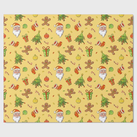 Traditionele kerstviering | Geel Cadeaupapier (Vlak)