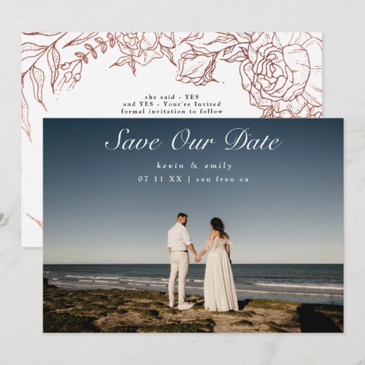 Traditionele Klassieke Foto Gold Elegant Wreate Save The Date (Voorkant / Achterkant)