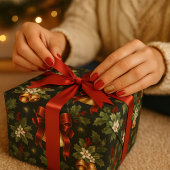 Traditionele Klassieke Kerst Rode strik & Gouden B Cadeaupapier