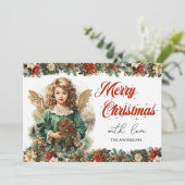 Traditionele klassieke kerst Victoriaans engel Feestdagenkaart (Staand voorkant)