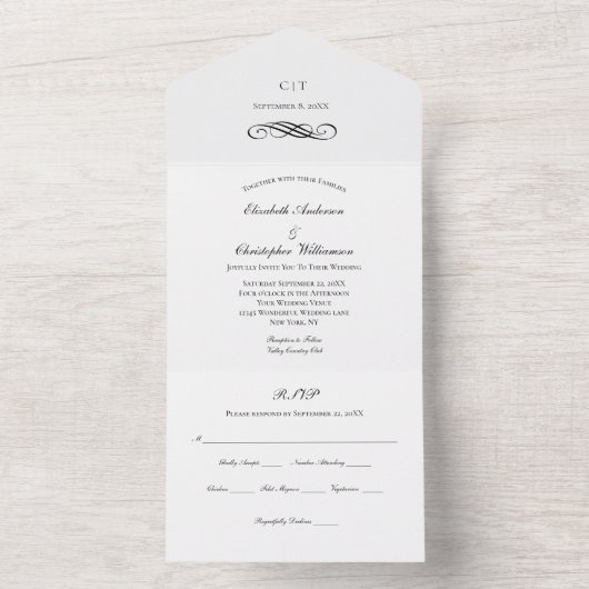 Traditionele klassieke klassieke bruiloft in één u all in one uitnodiging (Binnen)