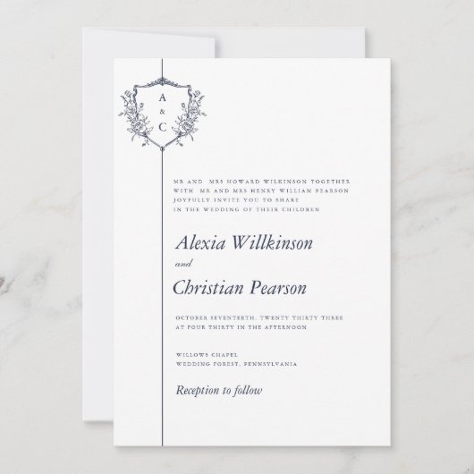 Traditionele klassieke marine crest bruiloft kaart (Voorkant)