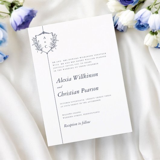 Traditionele klassieke marine crest bruiloft kaart