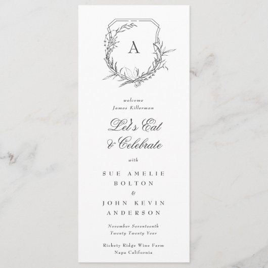 traditionele klassieke monogram kuif Onze bruiloft Menu (Achterkant)