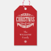 Traditionele Klassieke Rode Kerst Foto Cadeaulabel (Voorkant)