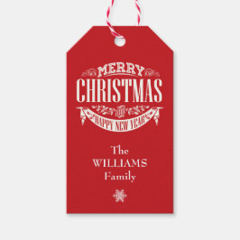 Traditionele Klassieke Rode Kerst Foto Cadeaulabel