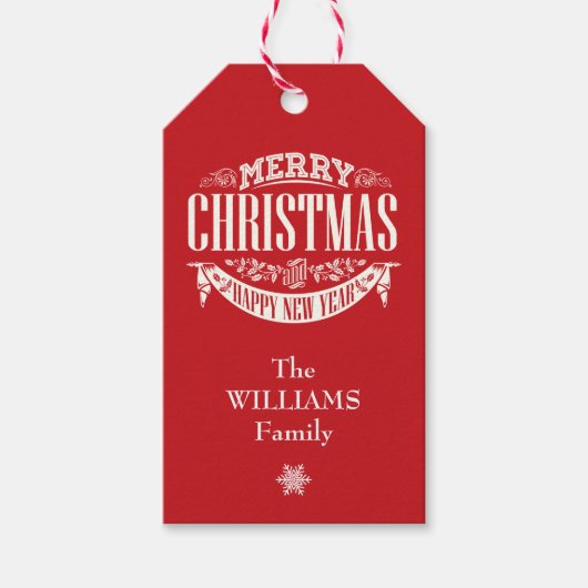 Traditionele Klassieke Rode Kerst Foto Cadeaulabel (Voorkant)