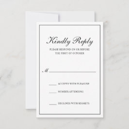 Traditionele klassieke zwarte en witte officiële b RSVP kaartje