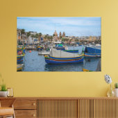 Traditionele kleurrijke vissersboten op Malta Canvas Afdruk (Insitu (Woonkamer))
