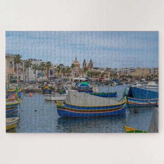 Traditionele kleurrijke vissersboten op Malta Legpuzzel (Horizontaal)