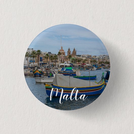 Traditionele kleurrijke vissersboten op Malta Ronde Button 3,2 Cm (Voorkant)