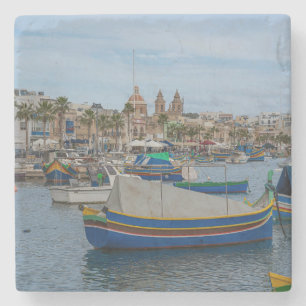 Traditionele kleurrijke vissersboten op Malta Stenen Onderzetter