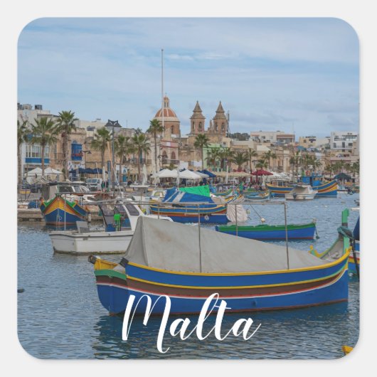 Traditionele kleurrijke vissersboten op Malta Vierkante Sticker (Voorkant)