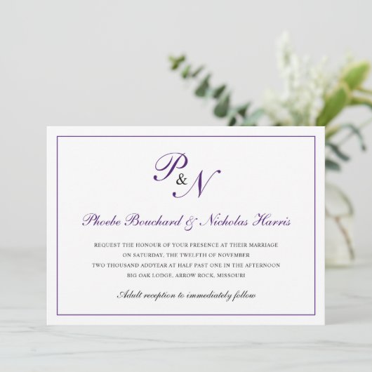 Traditionele koninklijke Paarse monogram Kaart (Staand voorkant)