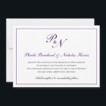 Traditionele koninklijke Paarse monogram Kaart<br><div class="desc">Traditionele en klastige horizontale huwelijksuitnodiging met een eenvoudig ontwerp met uw twee initiaal monogram en uw namen in een elegante royal paarse kalligrafie binnen een dunne grens. De achterkant is stevig paars. Dit klassieke ontwerp is perfect voor een officiële bruiloft in de herfst/herfst.</div>
