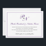 Traditionele koninklijke Paarse monogram Kaart<br><div class="desc">Traditionele en klastige horizontale huwelijksuitnodiging met een eenvoudig ontwerp met uw twee initiaal monogram en uw namen in een elegante royal paarse kalligrafie binnen een dunne grens. De achterkant is stevig paars. Dit klassieke ontwerp is perfect voor een officiële bruiloft in de herfst/herfst.</div>