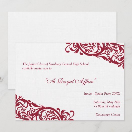 Traditionele koninklijke rode junior formals senio kaart (Voorkant / Achterkant)