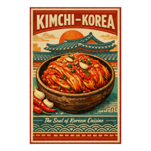 Traditionele Koreaanse Kimchi in een vette vintage Perfect Poster