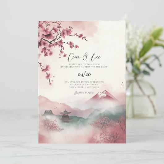 Traditionele Koreaanse Landschap Trouw Uitnodiging (Staand voorkant)