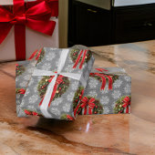 Traditionele kransen rode boog op staal grijs cadeaupapier