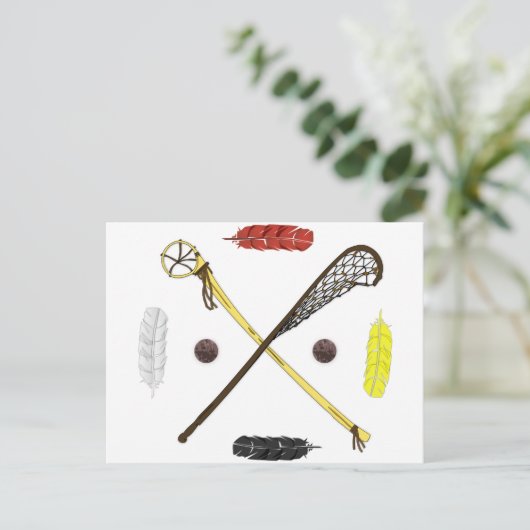 Traditionele lacrosse sticks briefkaart (Staand voorkant)