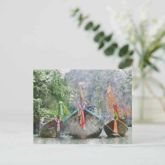 Traditionele Lange Boot in Thailand Briefkaart (Staand voorkant)