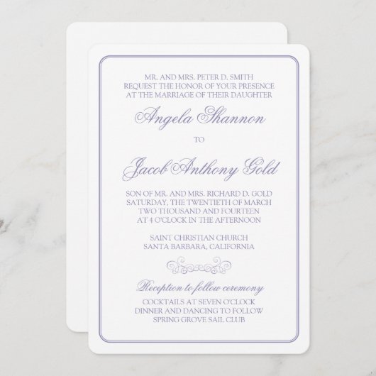 Traditionele lavender en White Wedding Invitation Kaart (Voorkant / Achterkant)