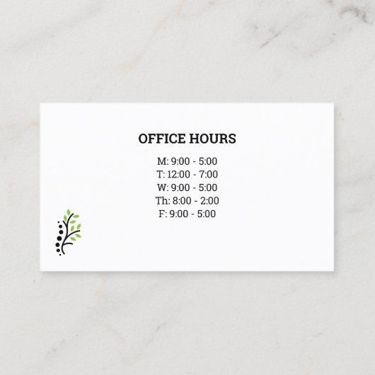 Traditionele lay-out met Kantoor-uurs-chiropractis Visitekaartje (Achterkant)