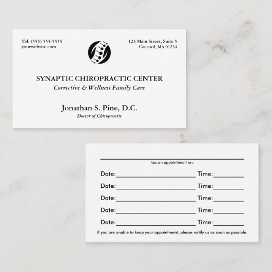 Traditionele Layout Chiropractic Appointkaarten Visitekaartje (Voorkant / Achterkant)