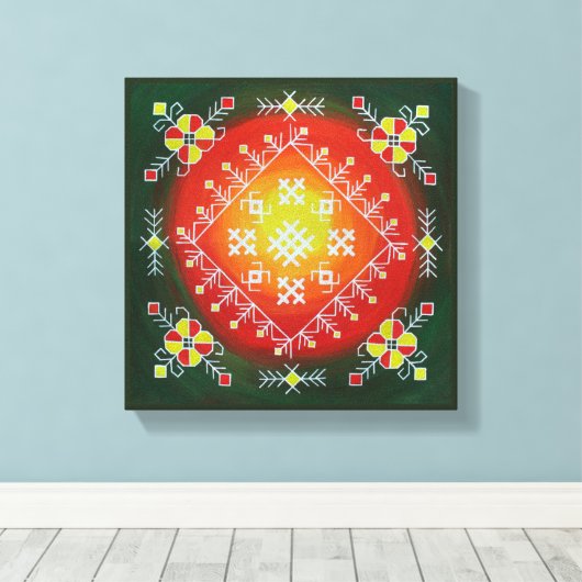 Traditionele Letse volkskunst met symbolen schilde Canvas Afdruk (Insitu (Houten vloer))