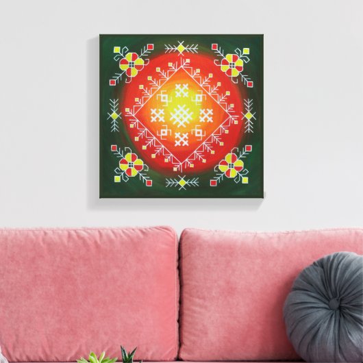 Traditionele Letse volkskunst met symbolen schilde Canvas Afdruk (Insitu (Woonkamer))