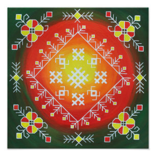 Traditionele Letse volkskunst met symbolen schilde Foto Afdruk