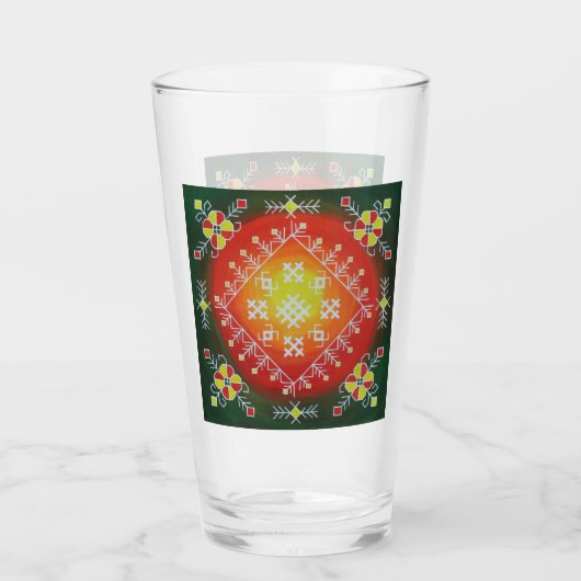 Traditionele Letse volkskunst met symbolen schilde Glas (Achterkant)