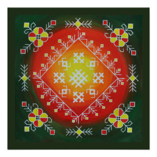 Traditionele Letse volkskunst met symbolen schilde Perfect Poster