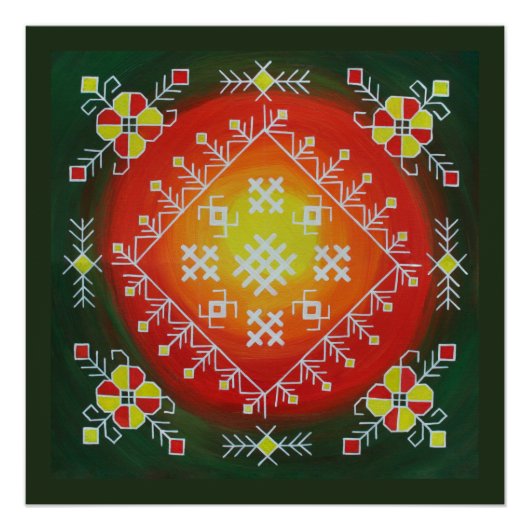 Traditionele Letse volkskunst met symbolen schilde Perfect Poster (Voorkant)