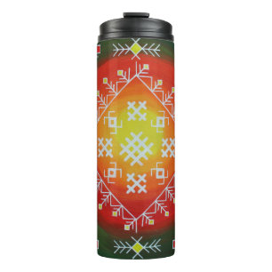 Traditionele Letse volkskunst met symbolen schilde Thermosbeker