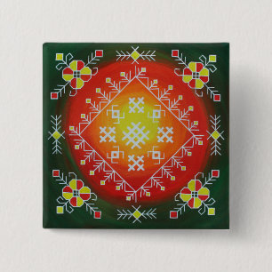 Traditionele Letse volkskunst met symbolen schilde Vierkante Button 5,1 Cm