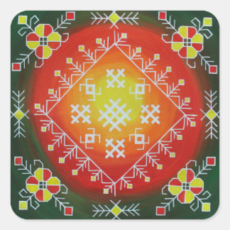 Traditionele Letse volkskunst met symbolen schilde Vierkante Sticker