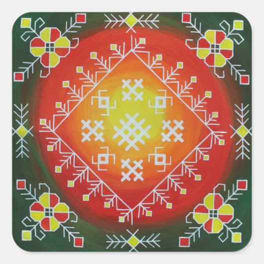 Traditionele Letse volkskunst met symbolen schilde Vierkante Sticker (Voorkant)