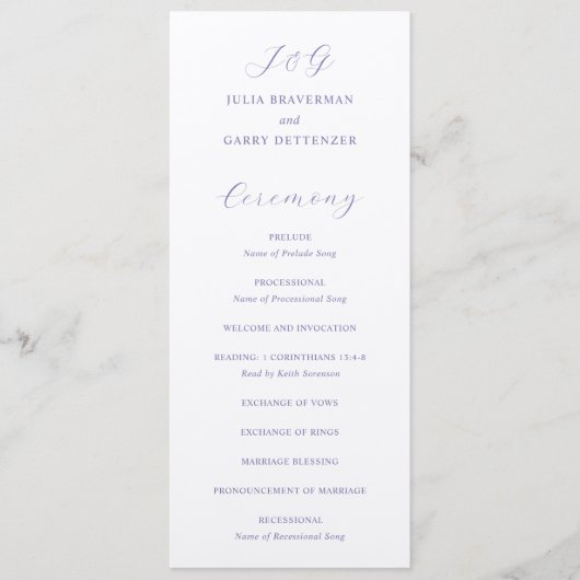 Traditionele Lila elegante bruiloft Programmakaart (Voorkant)