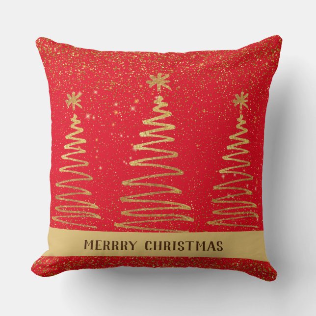 Traditionele luxeelegante bomen goud en rood kussen (Voorkant)