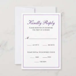 Traditionele maaltijdkeuze - koninklijk Paars huwe RSVP Kaartje