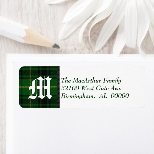 Traditionele MacArthur Tartan Plaid Monogram Etiket (Insitu)