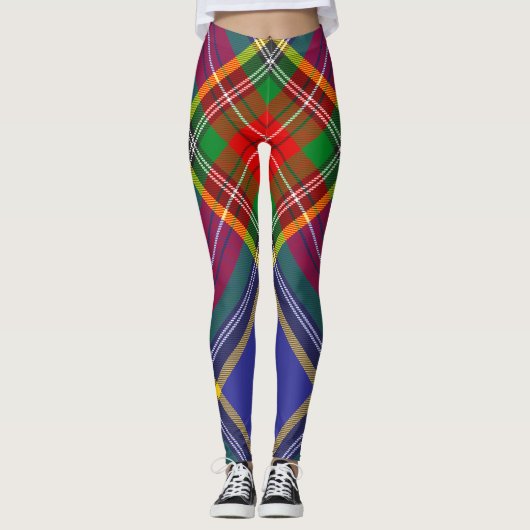 Traditionele Macbeth Clan Hoogland Schotse Plaid Leggings (Voorkant)