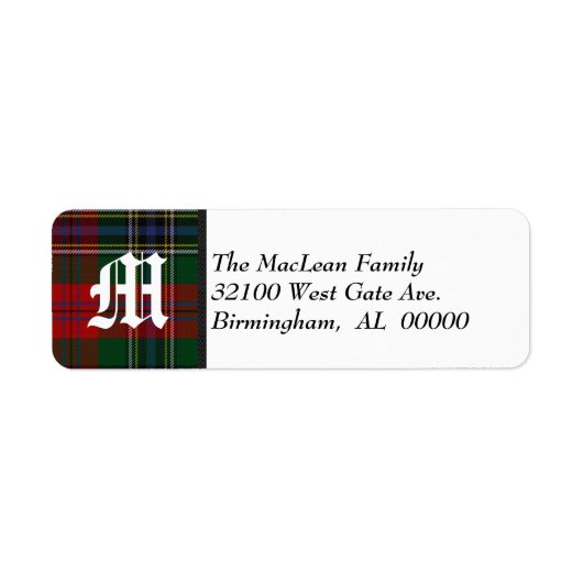 Traditionele MacLean Tartan Plaid Monogram Etiket (Voorkant)