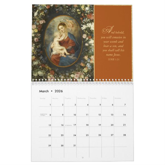 Traditionele Madonna en kind kerstcadeau Kalender (Mar 2026)